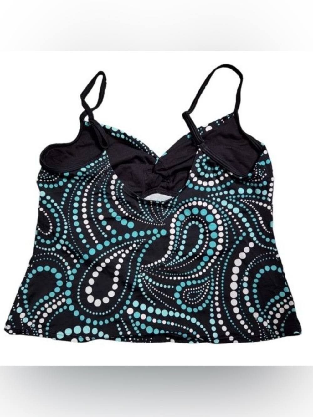Black Tankini Top with Aqua and White Dot Swirl Print - Picture 2 of 3